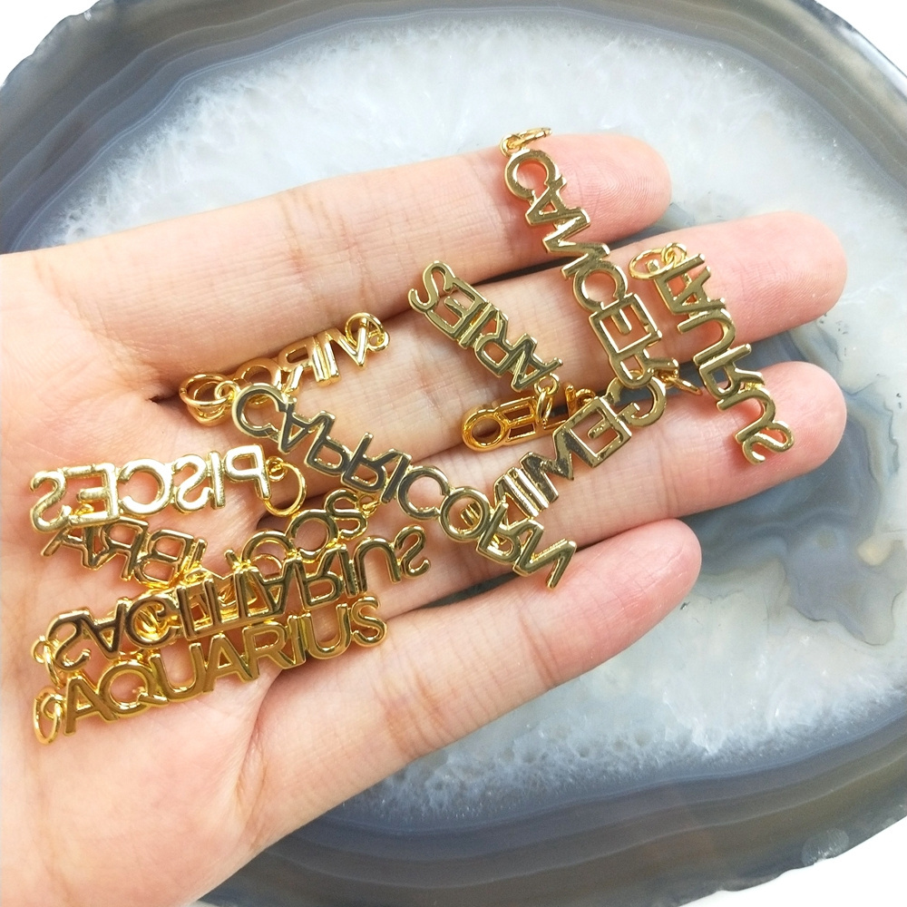 Metal Simple Designer Alloy Zodiac Pendant Women Jewelry  Word Charms Gold Plated Initial Alphabet Bead Necklace