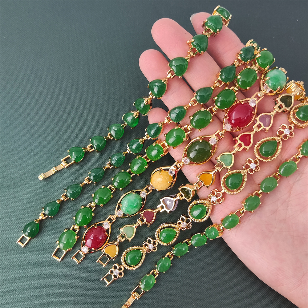 new designs colorful purple red green jade bracelet real natural malay jade stone quartz gold bracelet women charms bracelets