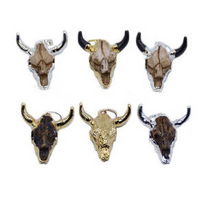 Hot sale Cattle Vintage Unique Charm Horn Ox Bull Head buffalo pendants Resin Pendent Jewelry For Hip-Hop Necklace Lucky Gifts