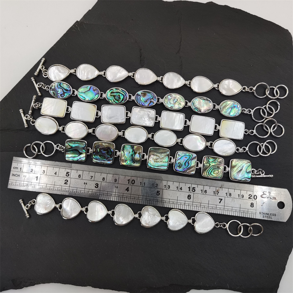 Fashion Bracelet Abalone Shells White Mother Of Pearl Natural Sea Shell Geometric Connector Silver Bracelet For Women Jewelry