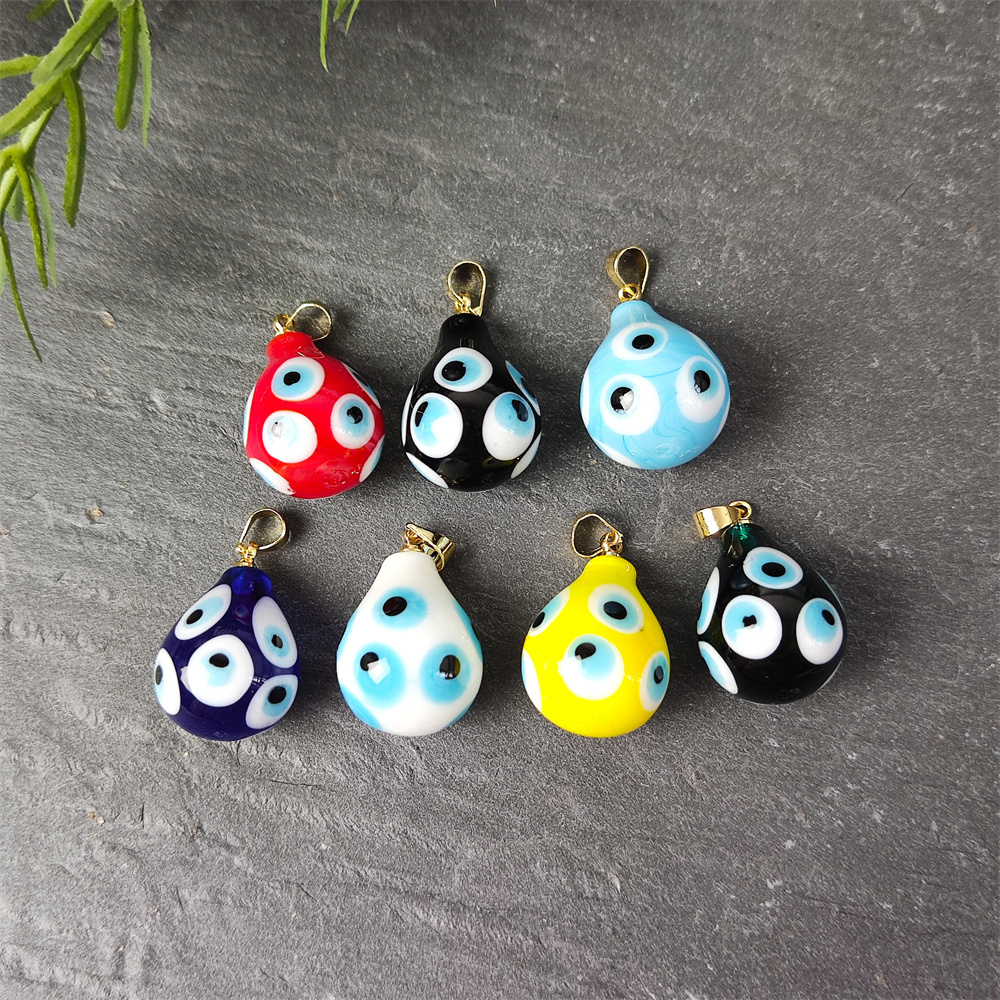 New Arrivals Fashion Evil Eye Jewelry Multi Color Glazed Drop Shaped Pendant Gold Plated Turkish Eye Charm Accessories For Women