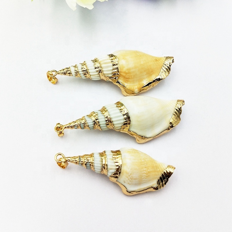 Fashion Lovely Shell Conch Pendant beads gold plated large sea snail for Making Necklaces jewelry