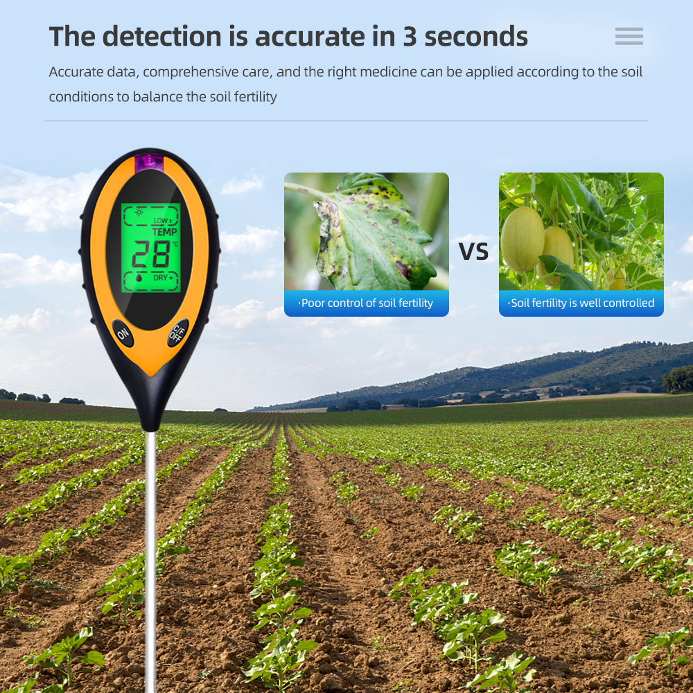 Best Digital 4 in 1 Soil PH Meter Professional LCD Display Temperature Moisture Sunlight PH Garden Plants Soil Tester Meter