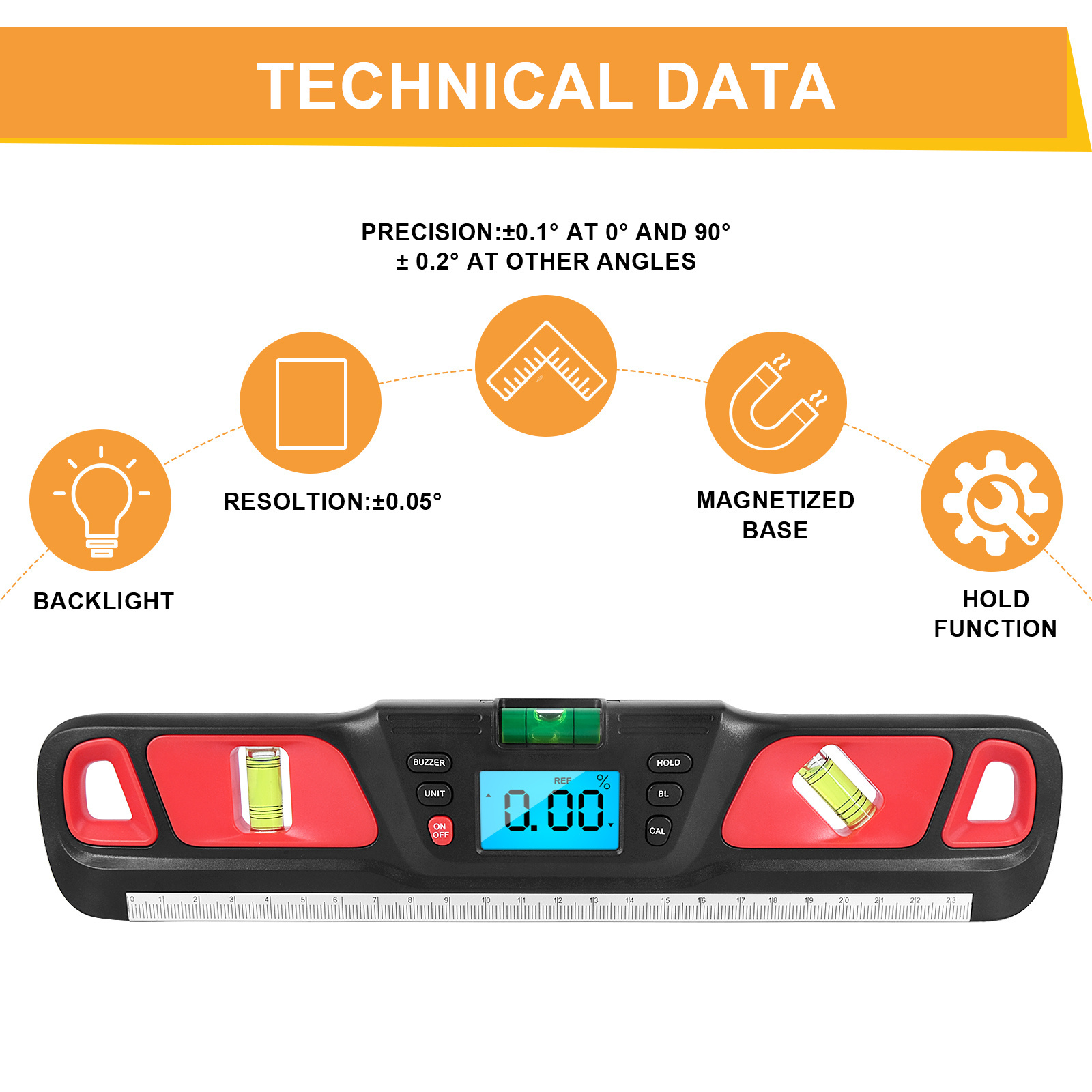 Digital Inclinometer Angle Meter Mini HW-200 Level Gauge Protractor Measuring Tool Goniometer For House Decoration