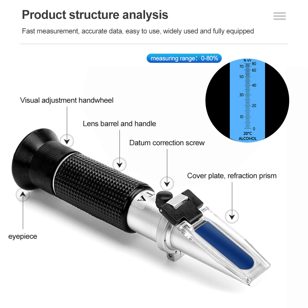 0-80%  ATC Handheld Alcohol Refractometer Liquor Meter Refractometer for Liquor Whisky Beer Wine Brewing