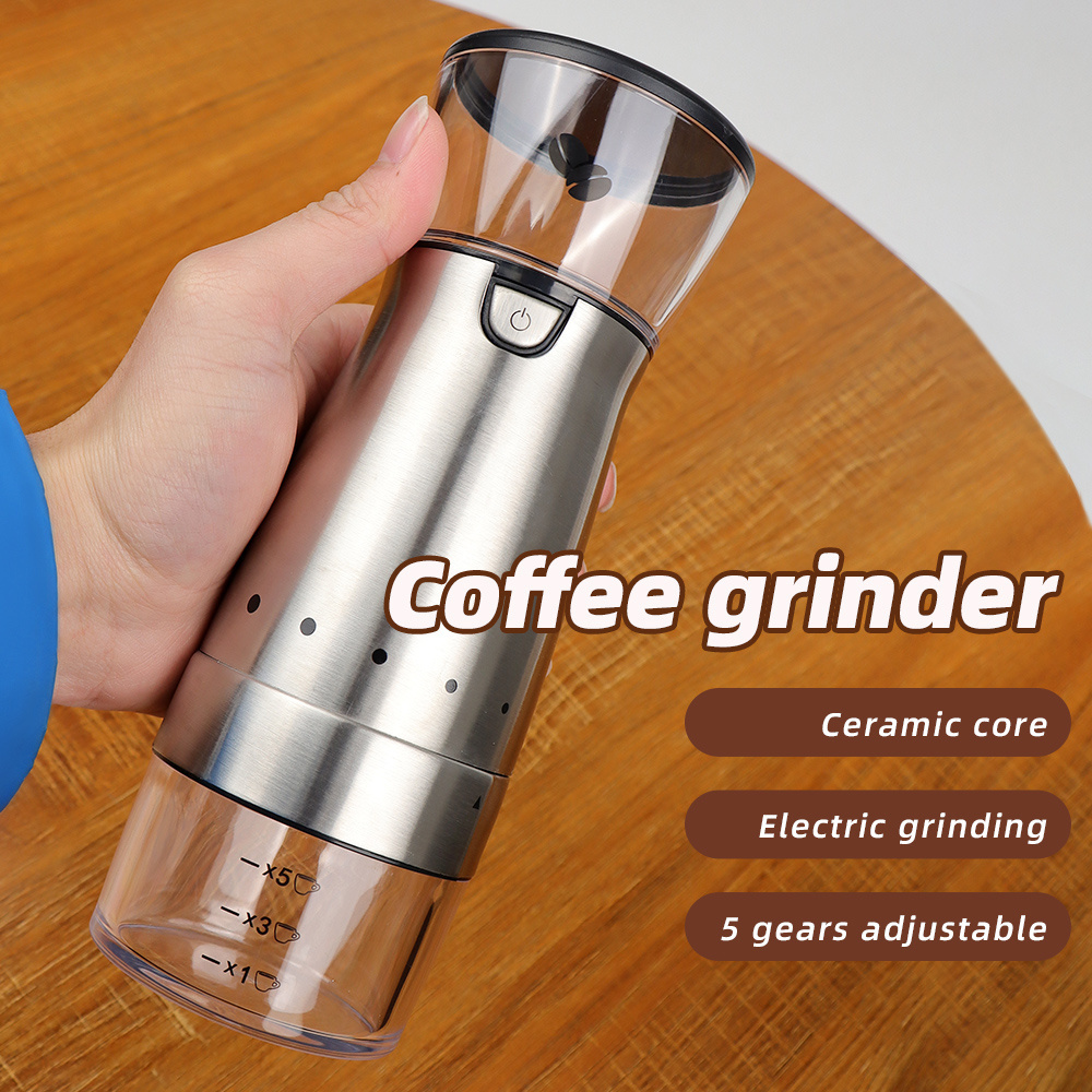 Portable Electric Coffee Bean Grinder Wireless Grinding Non-knife Cutting 2-in-1 USB Coffee Maker Ceramic Core Grinding Machine