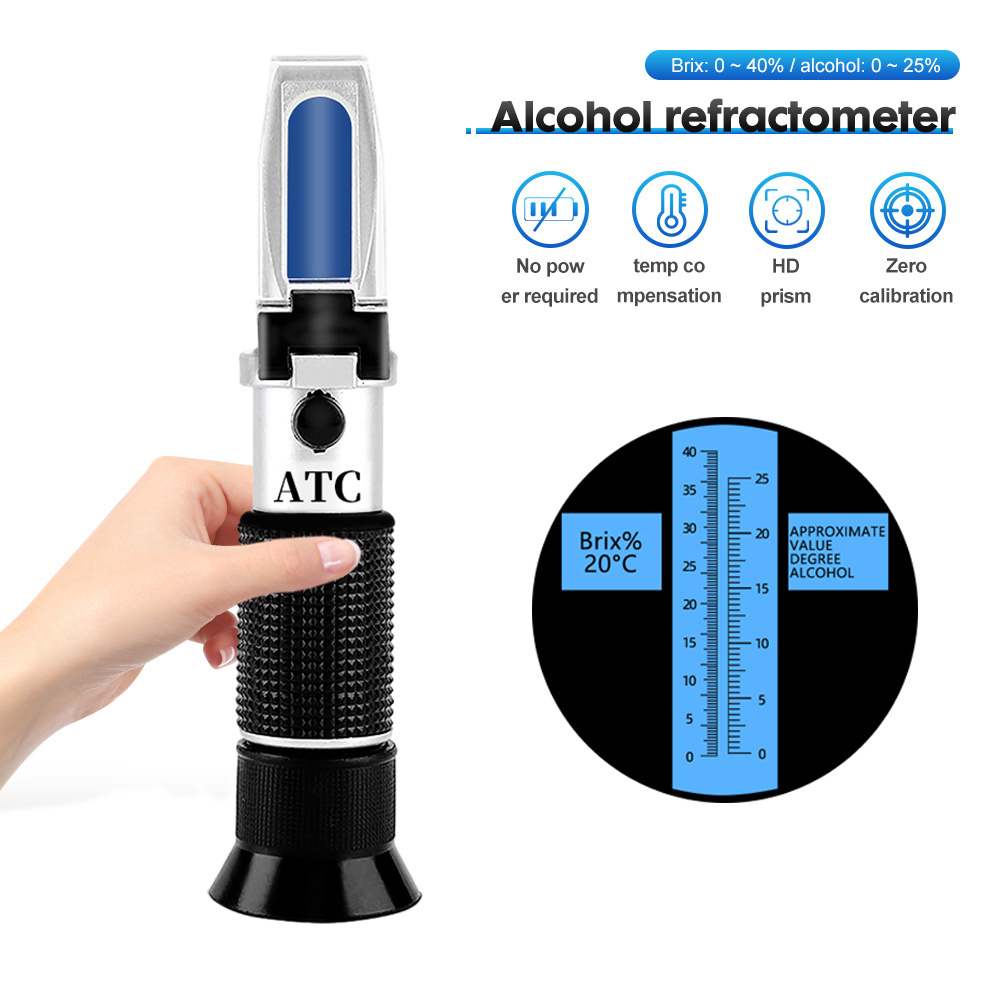 Alcohol 0-25% Refractometer brix 0-40% Portable Hand Held Meter Refractometer brix Honey Refractometer