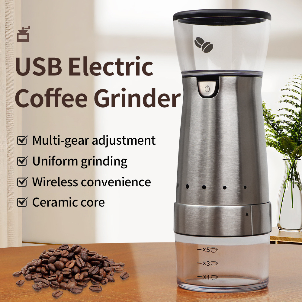 Portable Electric Coffee Bean Grinder Wireless Grinding Non-knife Cutting 2-in-1 USB Coffee Maker Ceramic Core Grinding Machine