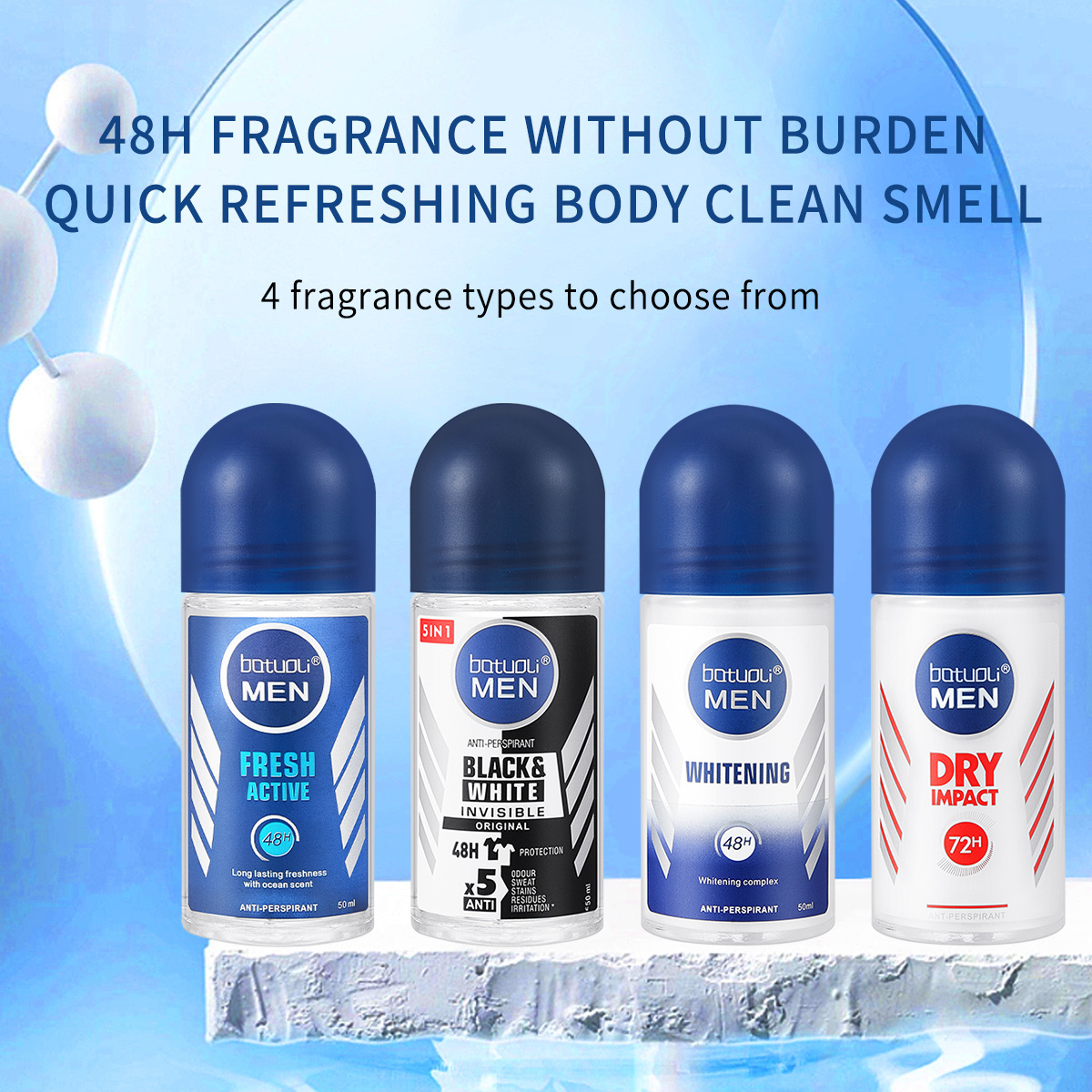 OEM Wholesale Marketable 48 Hours Protection Quick Dry Antiperspirant Deodorant Stick For Women And Men Roll On Deodorant