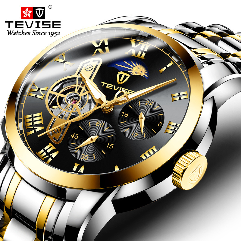 Tevise Watch T9005BMen Watch Mechanical Tourbillon Stainless Steel Band  3ATM Waterproof watch