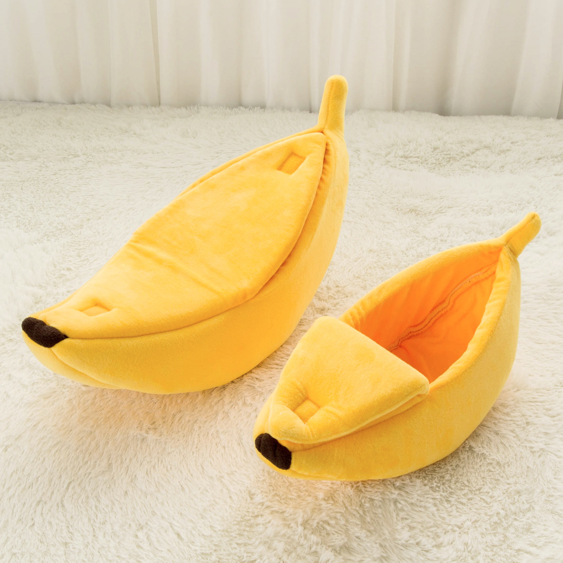 Cute Dog Puppy Cat Small Pet Bed Banana Shape Nest, Fluffy Warm Soft Plush Breathable Banana Cat Sleeping Bed