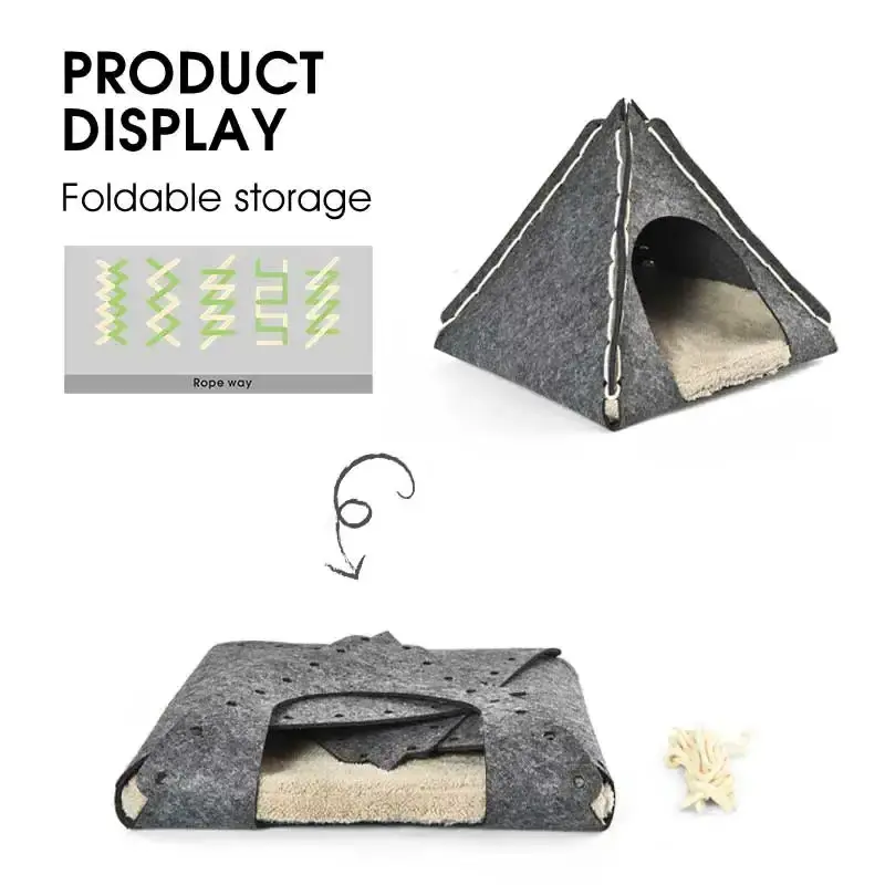 Indoor Foldable Cat Triangle House Felt Cat Teepee Bed