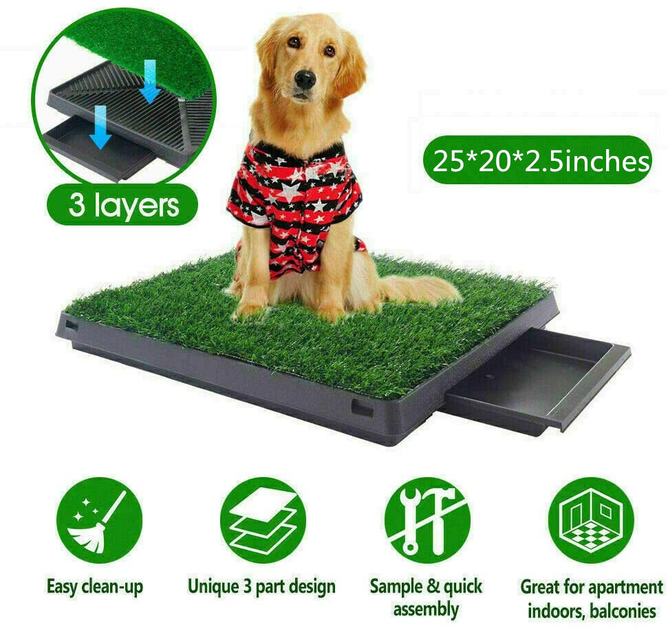 3 Pieces Dog Relief System Indoor Potty Training Portable Grass Mat Dog Toilet