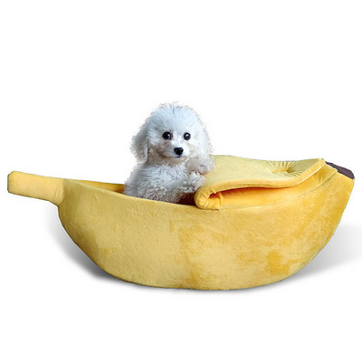 Cute Dog Puppy Cat Small Pet Bed Banana Shape Nest, Fluffy Warm Soft Plush Breathable Banana Cat Sleeping Bed