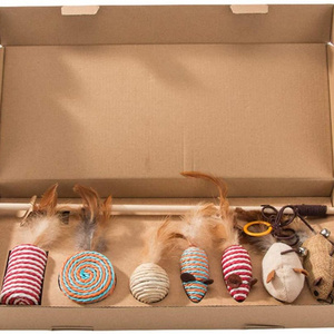 7pcs Pack Kitten Interactive pet Toys Multiple Replaceable  Natural Cat Teaser Toy Set in Gift Box