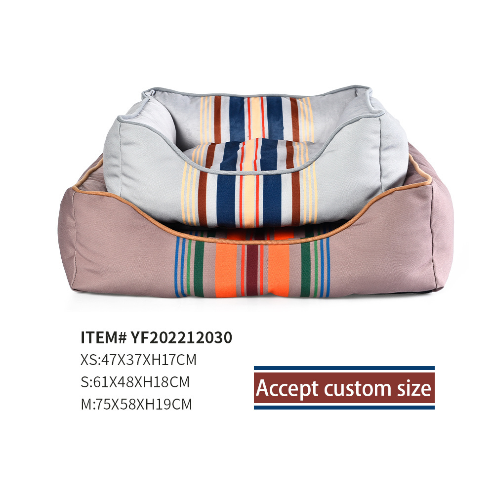 New Design Fashion Pet Bed 2023 New Trend Soft Cozy Multicolor Striped Dog Bed