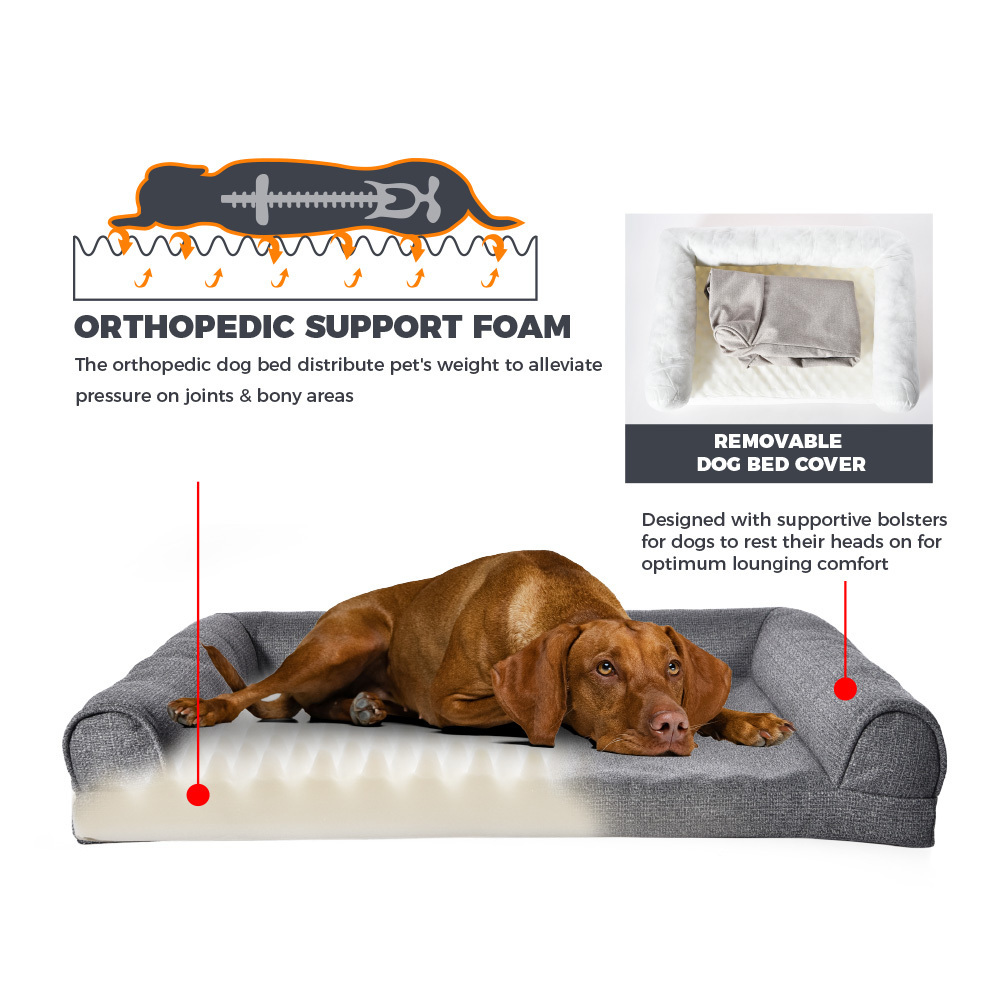 Large Dog Sofa Couch Bolster Bed Memory Foam Orthopedic Pet Bed With Removable Cover