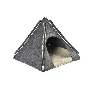 Indoor Foldable Cat Triangle House Felt Cat Teepee Bed