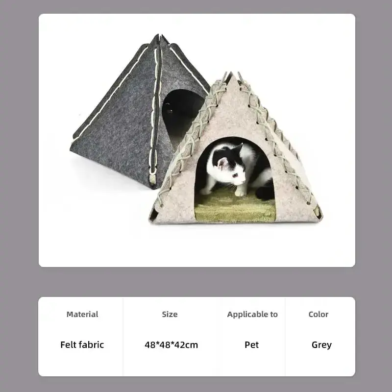 Indoor Foldable Cat Triangle House Felt Cat Teepee Bed