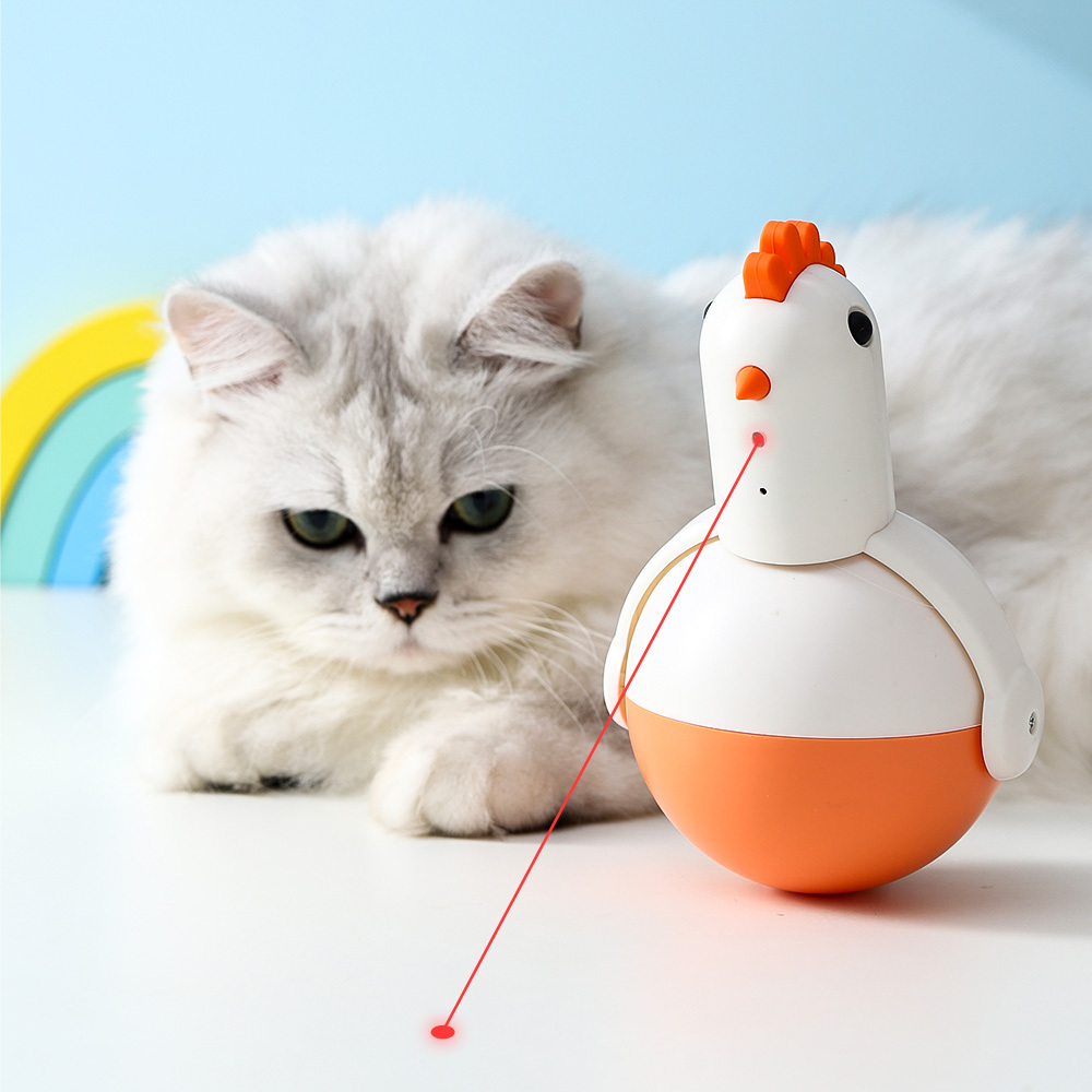 Pet Imitate Chicken Crowing Electric Toy LED Light Laser Tumbler Cat Toy