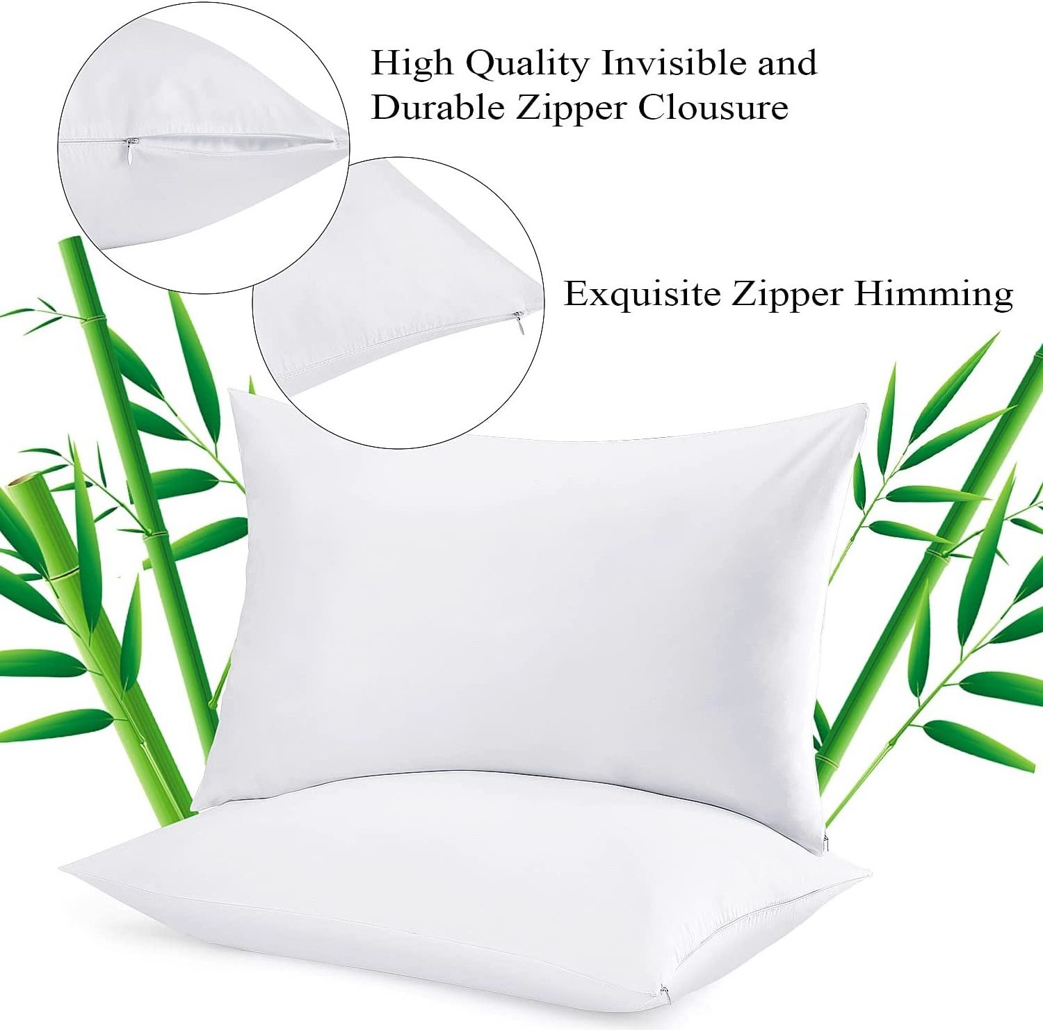 Waterproof Pillow Protector Standard Bamboo Pillowcases with Hidden Zipper 100% Bamboo Fiber Soft Pillow Cases