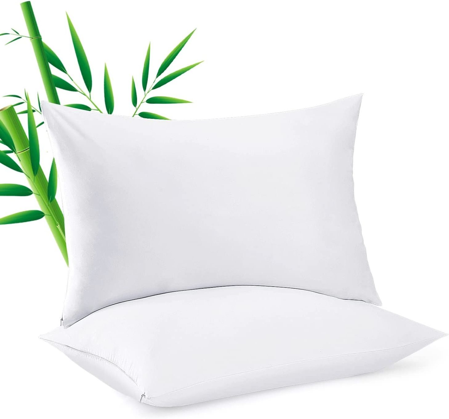 Waterproof Pillow Protector Standard Bamboo Pillowcases with Hidden Zipper 100% Bamboo Fiber Soft Pillow Cases