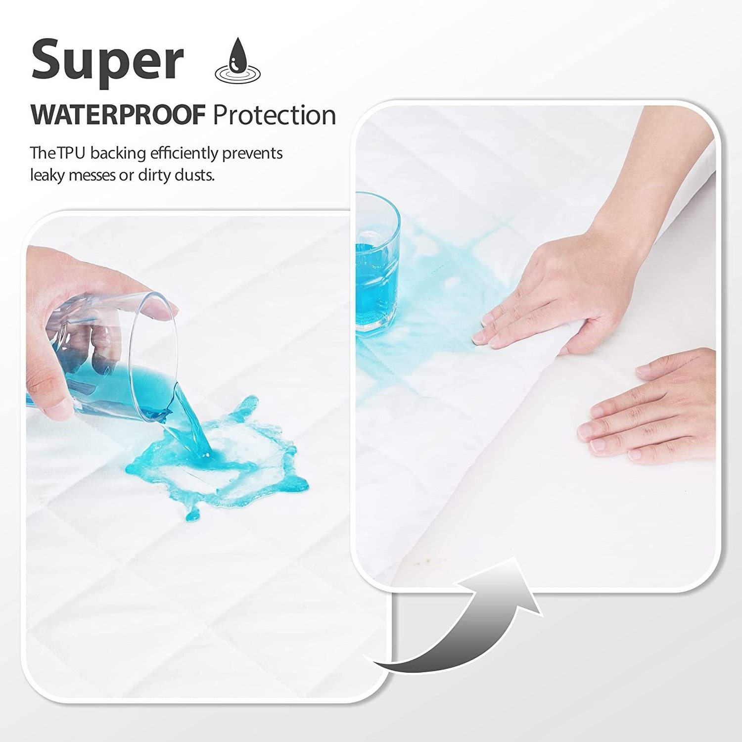 Quilted Fitted Mattress Pad Waterproof Breathable Soft Mattress Protector Fitted Style Bed Cover Vinyl-Free