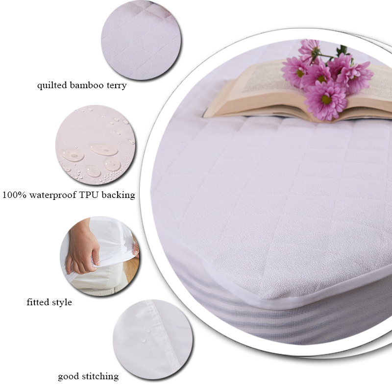 Quilted Fitted Mattress Pad Waterproof Breathable Soft Mattress Protector Fitted Style Bed Cover Vinyl-Free