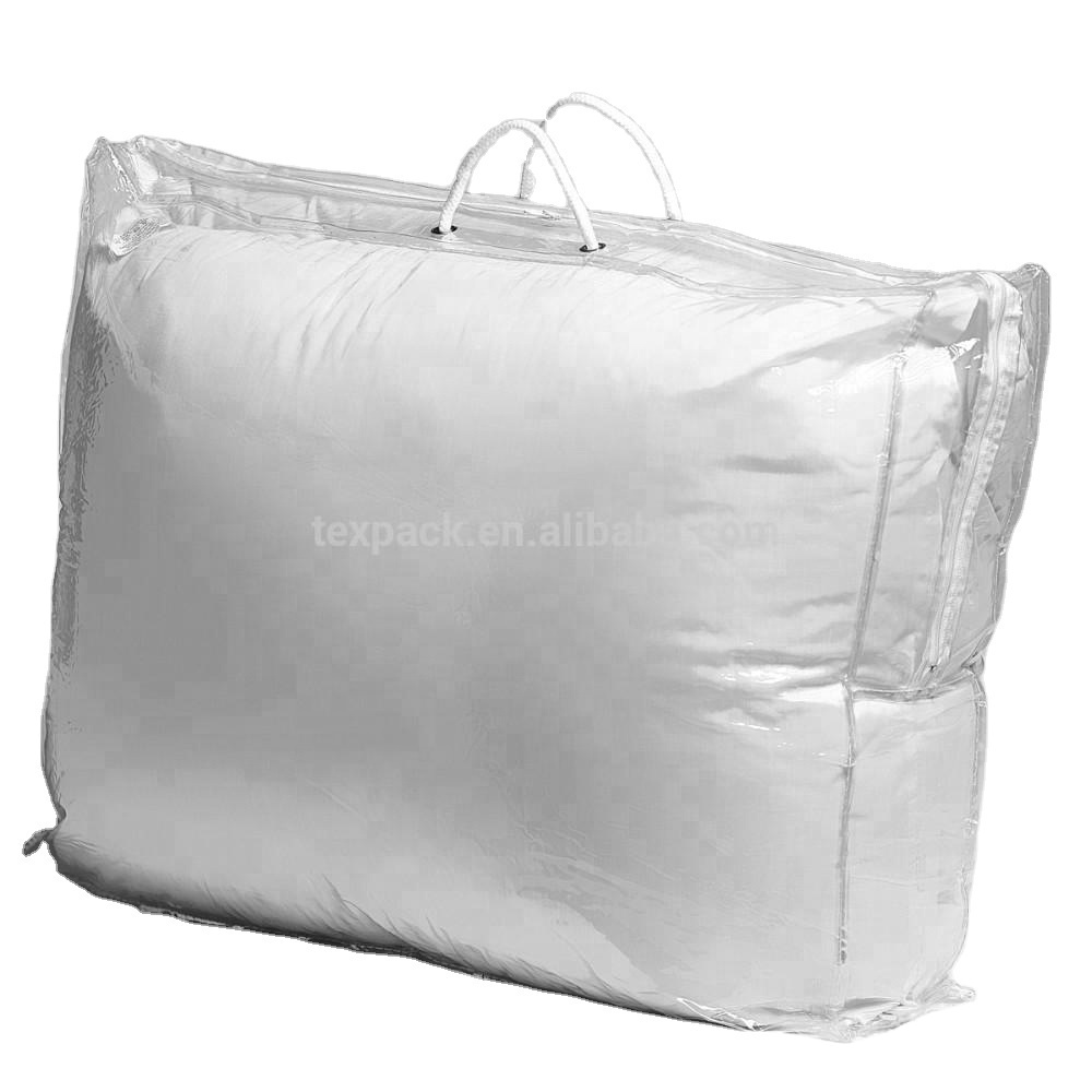 Texpack OEM Quilt Storage Bag Clear PVC PE Non-Woven vinyl zipper bag With Handle Pocket