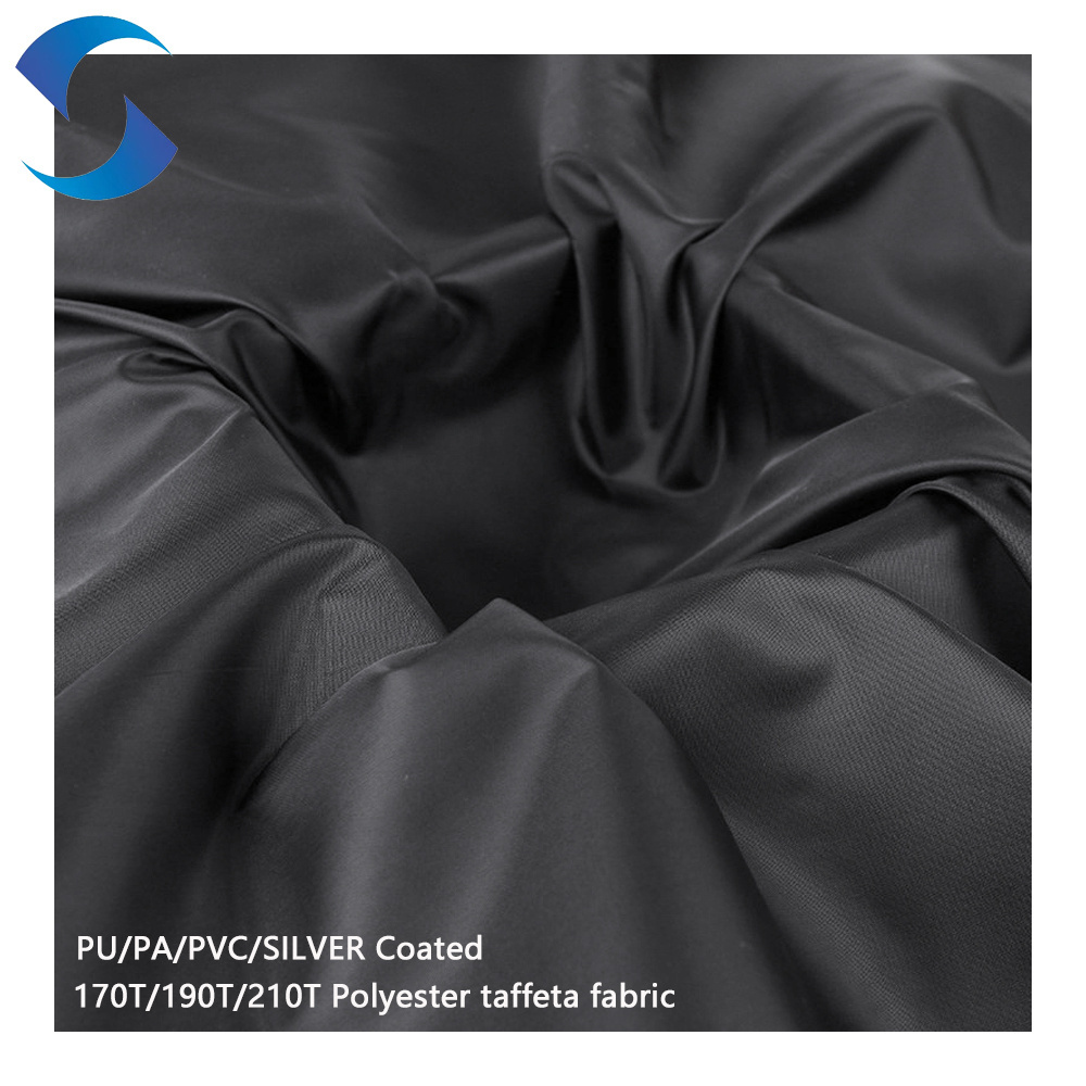 100% polyester 190T taffeta lining fabric taffeta fabric pocket 190t lining bag PD coated black for inner lining fabric for bags