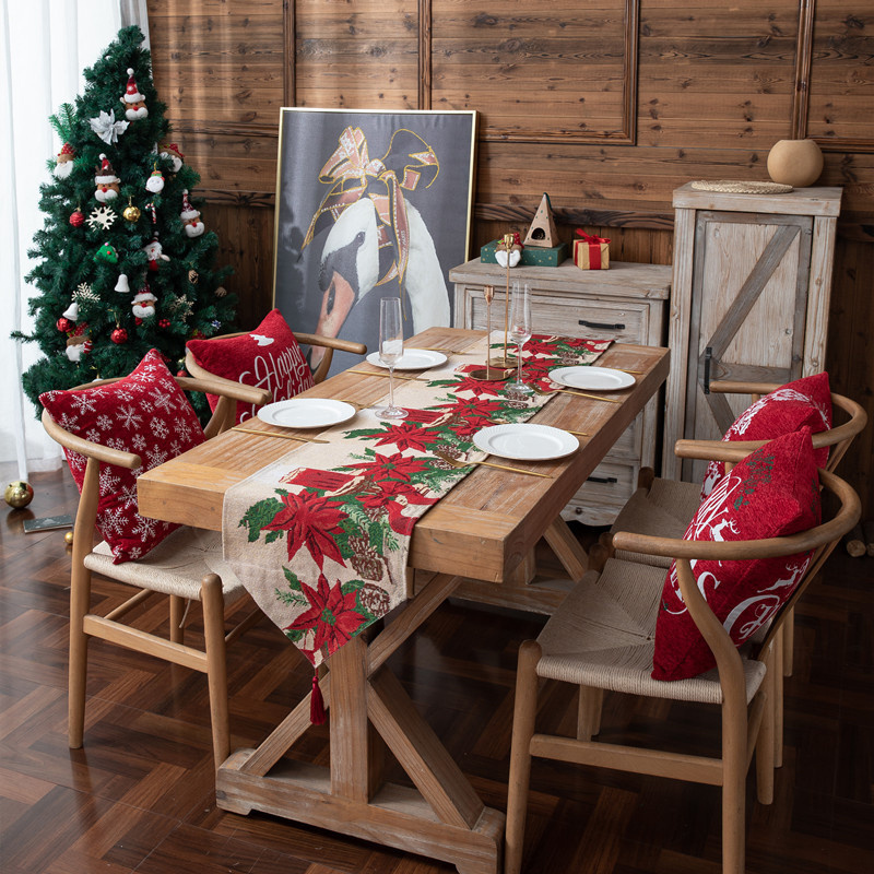 Rectangular table yarn-dyed jacquard polyester cotton Christmas table runner