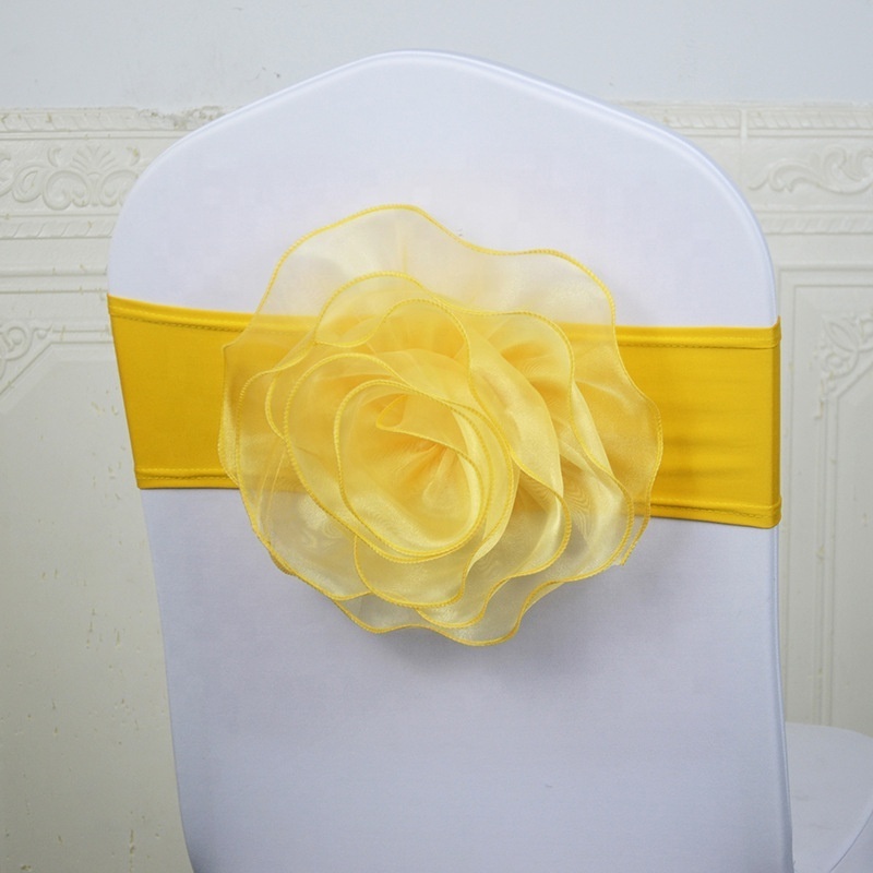 Wholesale high quality elastic navy blue flower chair cover for hotel wedding decorative bow sashes