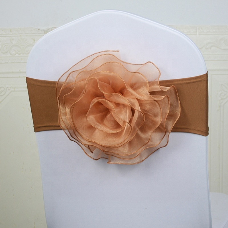 Wholesale high quality elastic navy blue flower chair cover for hotel wedding decorative bow sashes