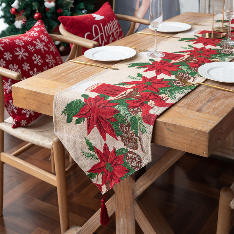 Rectangular table yarn-dyed jacquard polyester cotton Christmas table runner