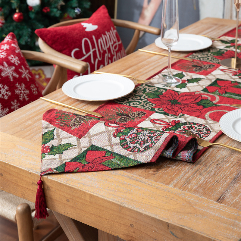 Rectangular table yarn-dyed jacquard polyester cotton Christmas table runner