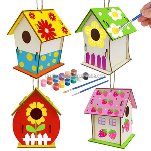 Amazon Hot Sale Crafts For Kids Ages 4-8 DIY Bird House Kit Build And Paint Birdhouse Wooden Arts DIY Bird House Wind Chime Kits