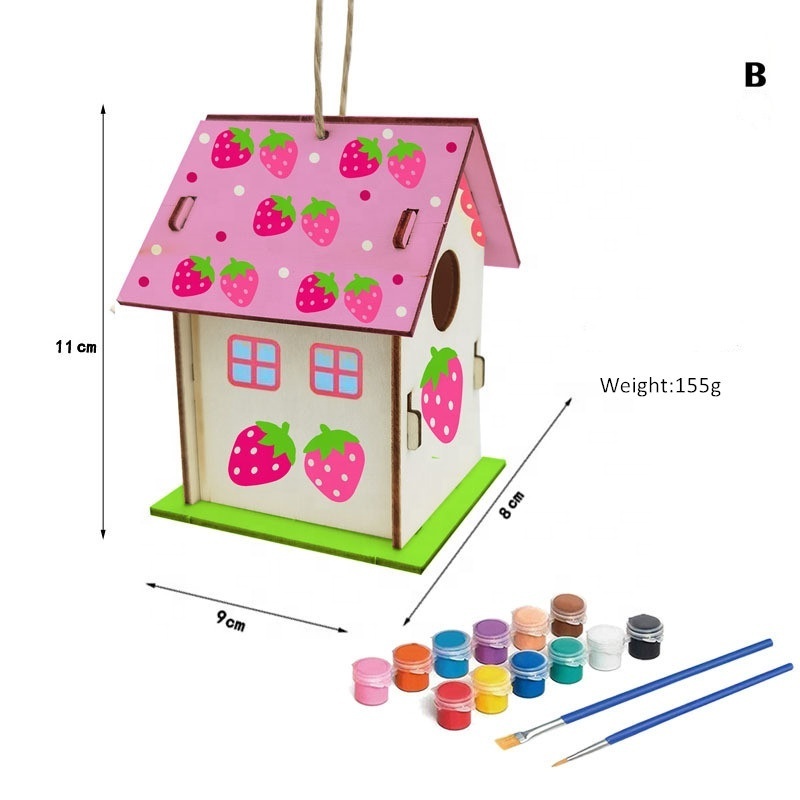 Amazon Hot Sale Crafts For Kids Ages 4-8 DIY Bird House Kit Build And Paint Birdhouse Wooden Arts DIY Bird House Wind Chime Kits