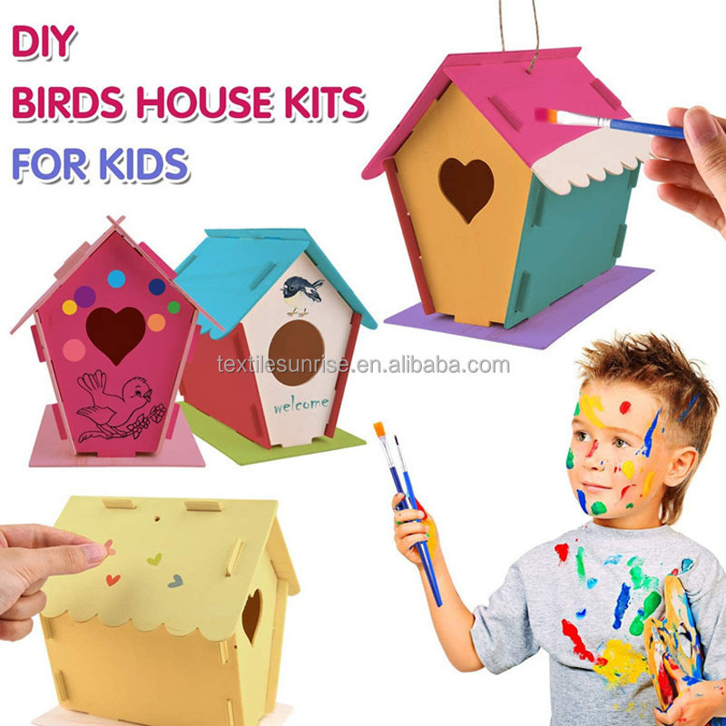 Amazon Hot Sale Crafts For Kids Ages 4-8 DIY Bird House Kit Build And Paint Birdhouse Wooden Arts DIY Bird House Wind Chime Kits