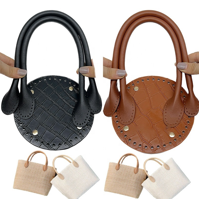 DIY Knitting Crochet PU Leather Bag Bottom Shaper Pad Bag Nail Bottom Purse Base With Handles