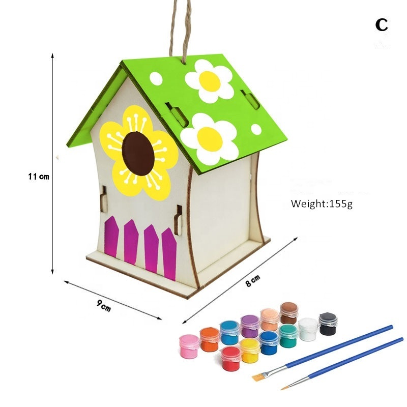 Amazon Hot Sale Crafts For Kids Ages 4-8 DIY Bird House Kit Build And Paint Birdhouse Wooden Arts DIY Bird House Wind Chime Kits