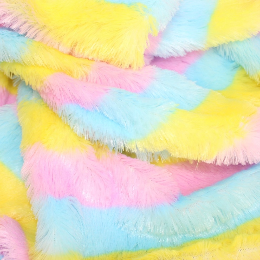 Tie Dye High Pile Plush Fabric Tie dyeing Pv Plush Fabric Changing Color Long Hair fabric