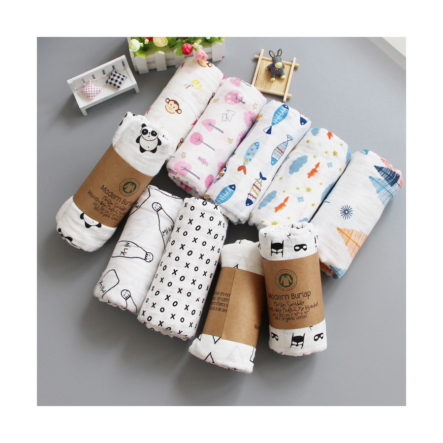 Wholesale Comfortable Soft Breathable Summer Wrap Custom Bamboo Cotton Receiving Swaddle Baby Muslin Blanket For Newborns