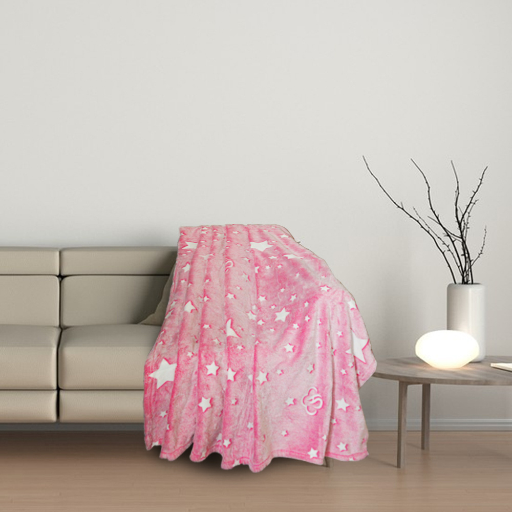 Wholesale Cozy Soft Warm Fluffy Pink Stars Custom Logo Flannel Fleece Fluorescent Glow In The Dark Blanket