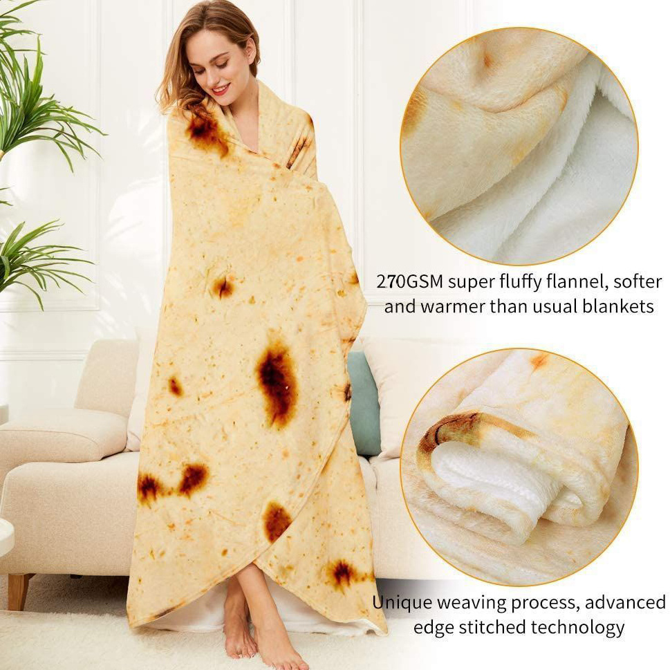 Wholesale Super Soft Gift Cozy Sofa Custom Printing Logo Burritos Tortilla Doughnut Pizza Flannel Throw Blankets