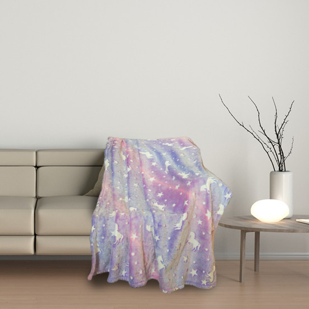 Customization Super Soft Warm Plush Gift Design Unicorn Star Flannel Fleece Luminous Glow In The Dark Blanket