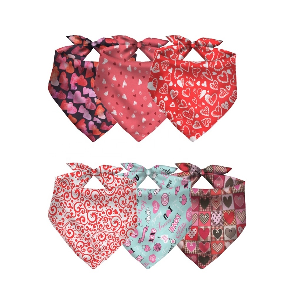 Triangle Custom Designer Valentines Christmas Day Printed Cotton Pink Love Pet Cat Dog Scarf Bibs Bandana