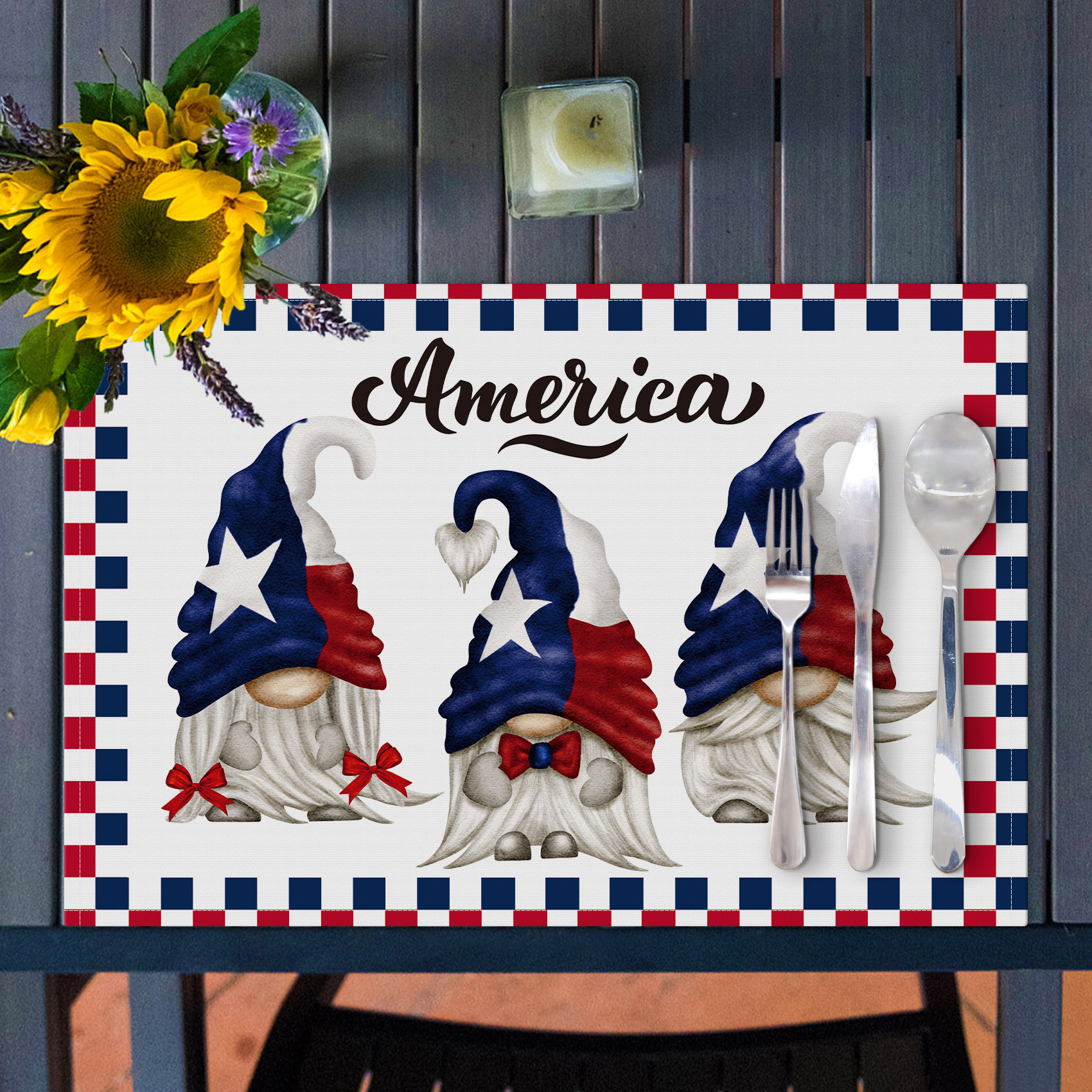 Wholesale American Designer Polyester Cotton Dining table runner and 4 placemat set