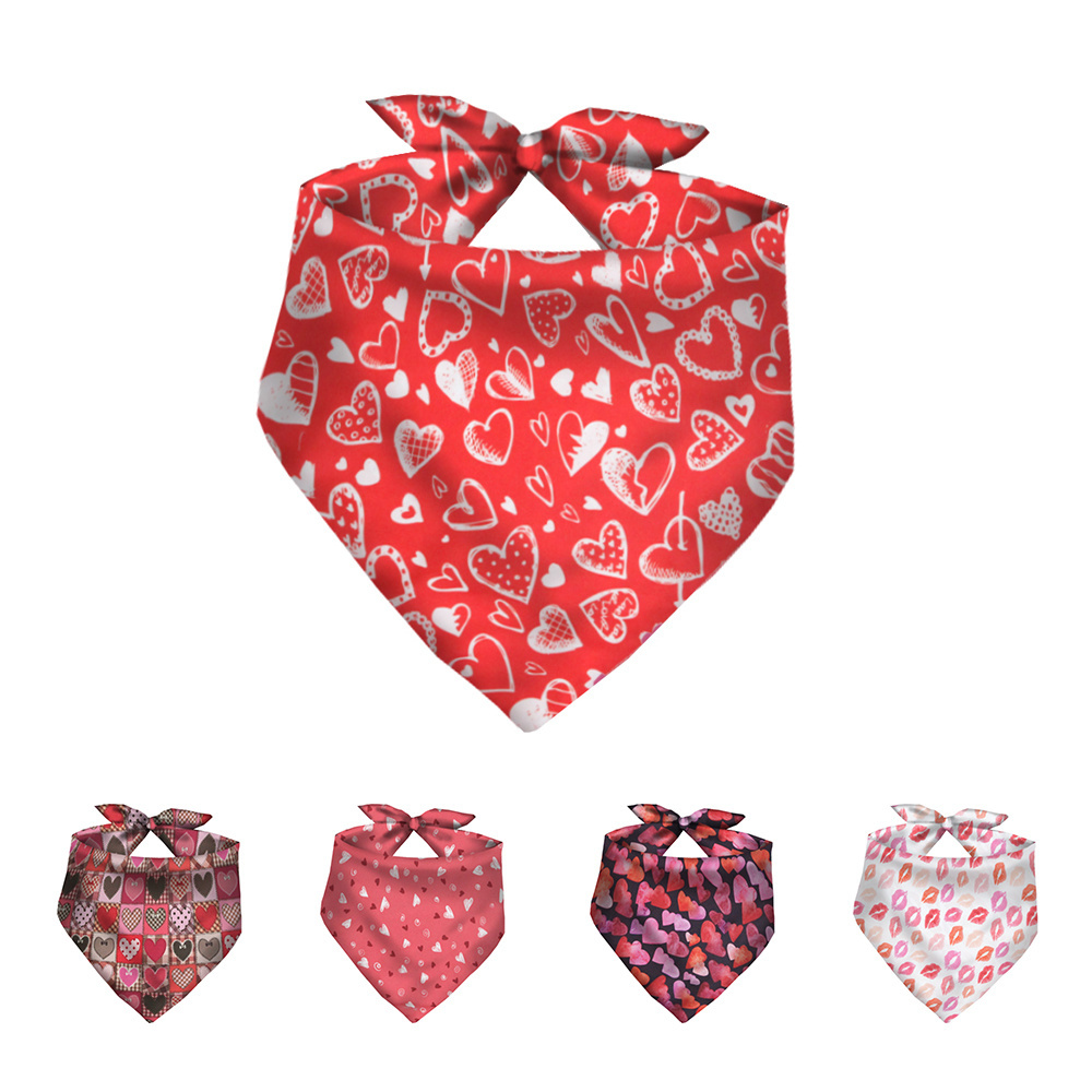 Triangle Custom Designer Valentines Christmas Day Printed Cotton Pink Love Pet Cat Dog Scarf Bibs Bandana