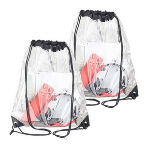 Promotional Gift Custom Printed Design Small School Marketing Waterproof Transparent PVC Clear Backpack Drawstring Pouch Bag