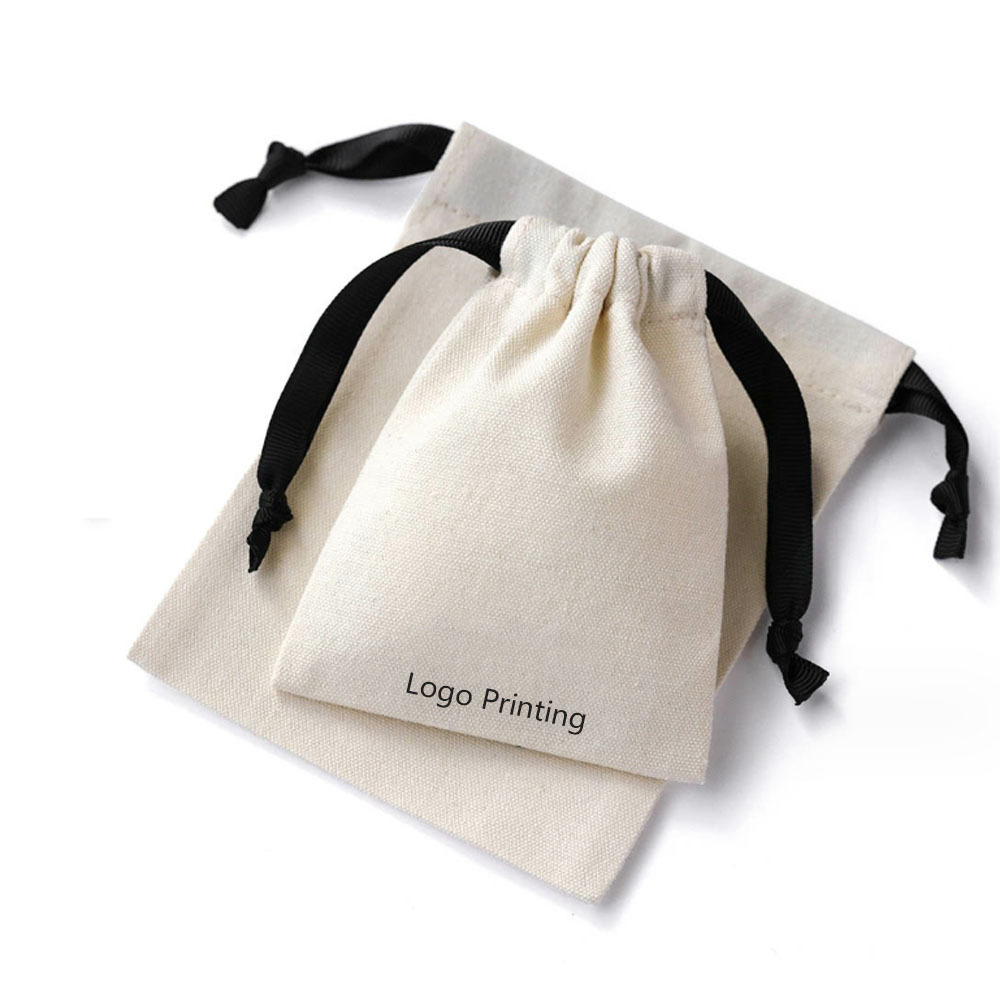 Good Quality Custom Logo Portable Reusable Printed Gift Canvas Cotton Double String Dust Drawstring Bag